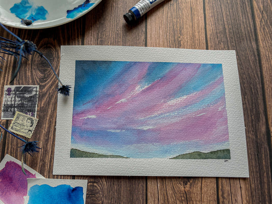 Cotton Candy Skies - Original Watercolour Painting