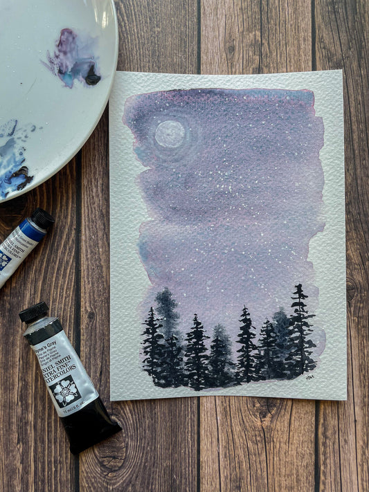 Full Moon Forest - Original Watercolour Painting